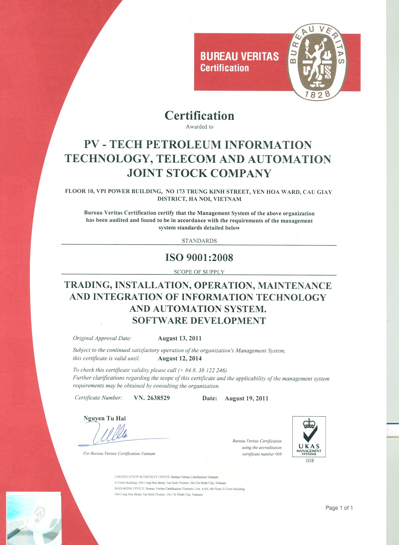 PV Tech nhận chứng chỉ ISO 9001:2008